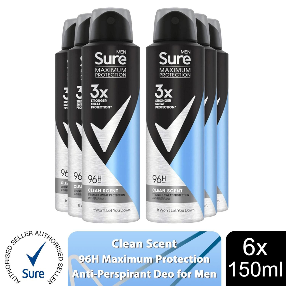 (Buy 6, Clean Scent) Sure Men Anti-Perspirant Deodorant 150ml, 3 or 6Pk