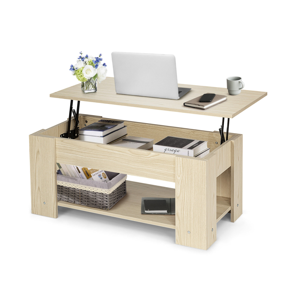 98 x 50cm Coffee Table w/Integrated Compartment 2 Shelves Side Table Large Table Top