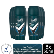 (Buy 6) Sure Men Anti-Perspirant Roll On Ice Fresh, 50ml