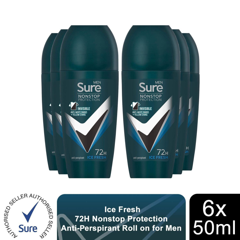 (Buy 6) Sure Men Anti-Perspirant Roll On Ice Fresh, 50ml