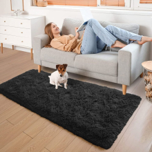 (60cm x 220cm (2ft x 7ft 7") , Black) Non Slip Shaggy Runner Rug Kitchen Hallway Large Runner Bedroom Living Room Long Runner Rugs