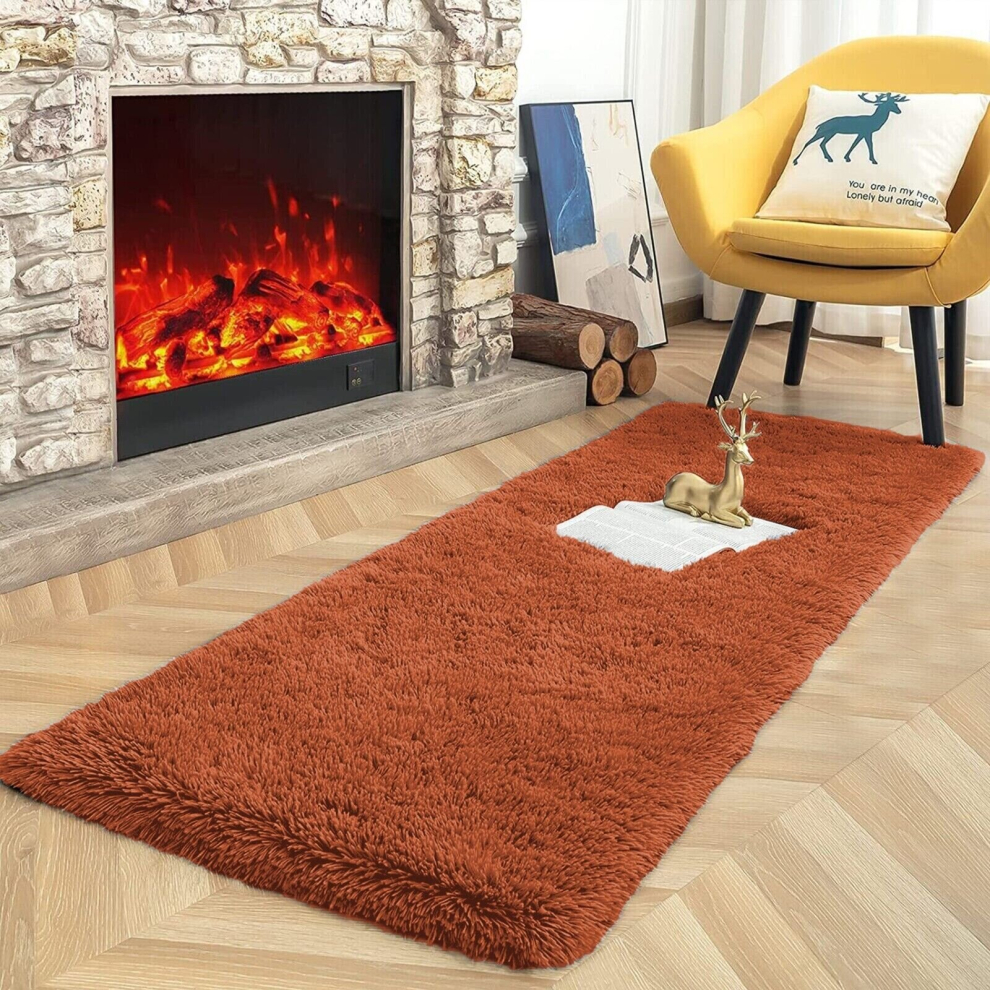 (60cm x 220cm (2ft x 7ft 7") , Rust) Non Slip Shaggy Runner Rug Kitchen Hallway Large Runner Bedroom Living Room Long Runner Rugs