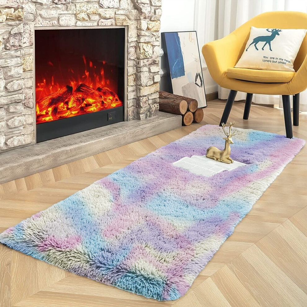 (60cm x 220cm (2ft x 7ft 7") , Rainbow) Non Slip Shaggy Runner Rug Kitchen Hallway Large Runner Bedroom Living Room Long Runner Rugs