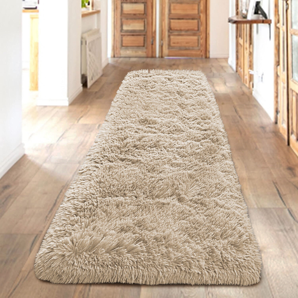 (80 x 300 cm (2 ft 6 in x 10 ft), Beige) Non Slip Shaggy Runner Rug Kitchen Hallway Large Runner Bedroom Living Room Long Runner Rugs