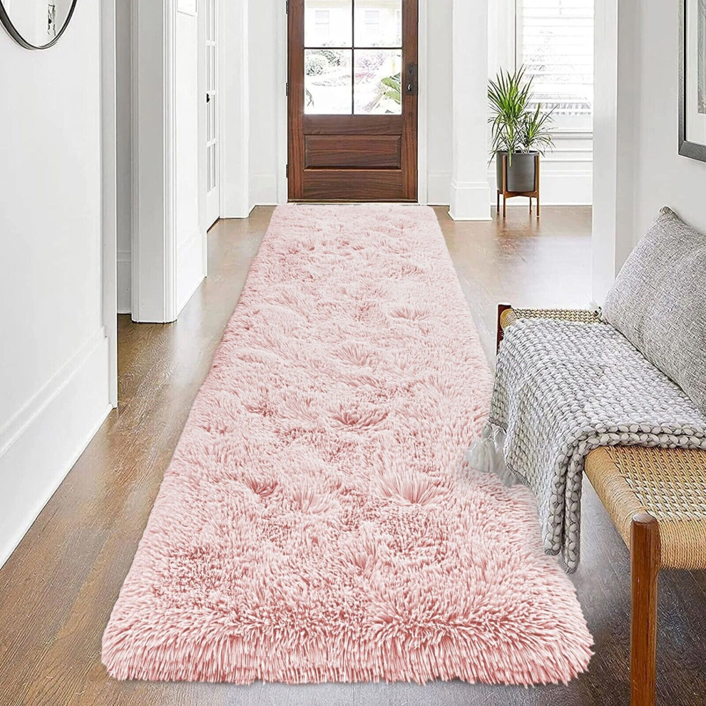 (80 x 300 cm (2 ft 6 in x 10 ft), Pink) Non Slip Shaggy Runner Rug Kitchen Hallway Large Runner Bedroom Living Room Long Runner Rugs