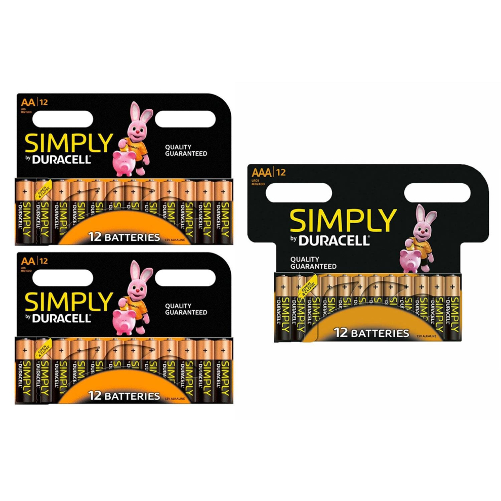 Duracell Simply AA Batteries 24Pk + AAA NonRechargeable Batteries 12Pk