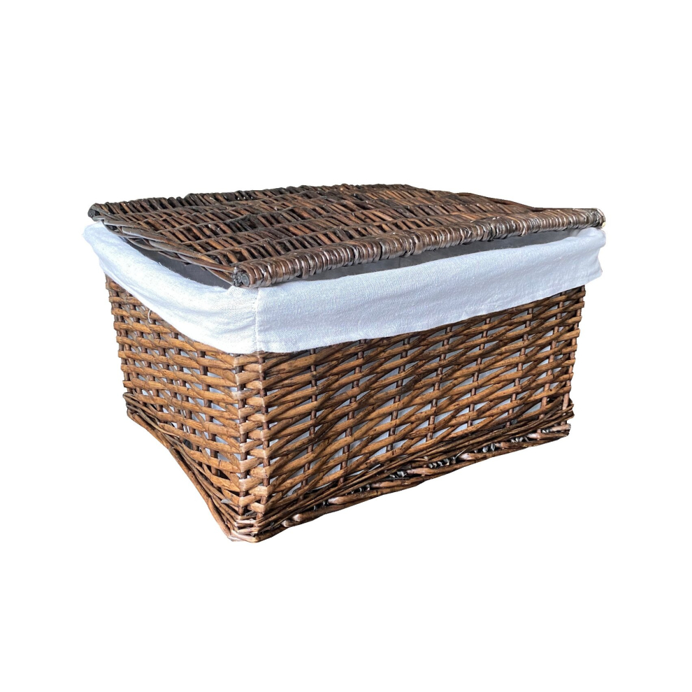 (OAK, Large) Lidded Wicker Storage Hamper Basket Lining