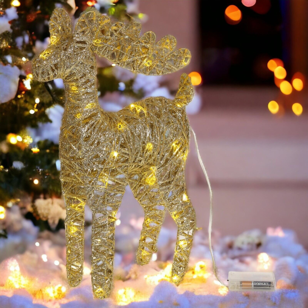 Urbn Living ( With Glitter) 2X Led Up Christmas Reindeer Rattan Metal Wire Stag Statue Decoration 45Cm Gold/Light