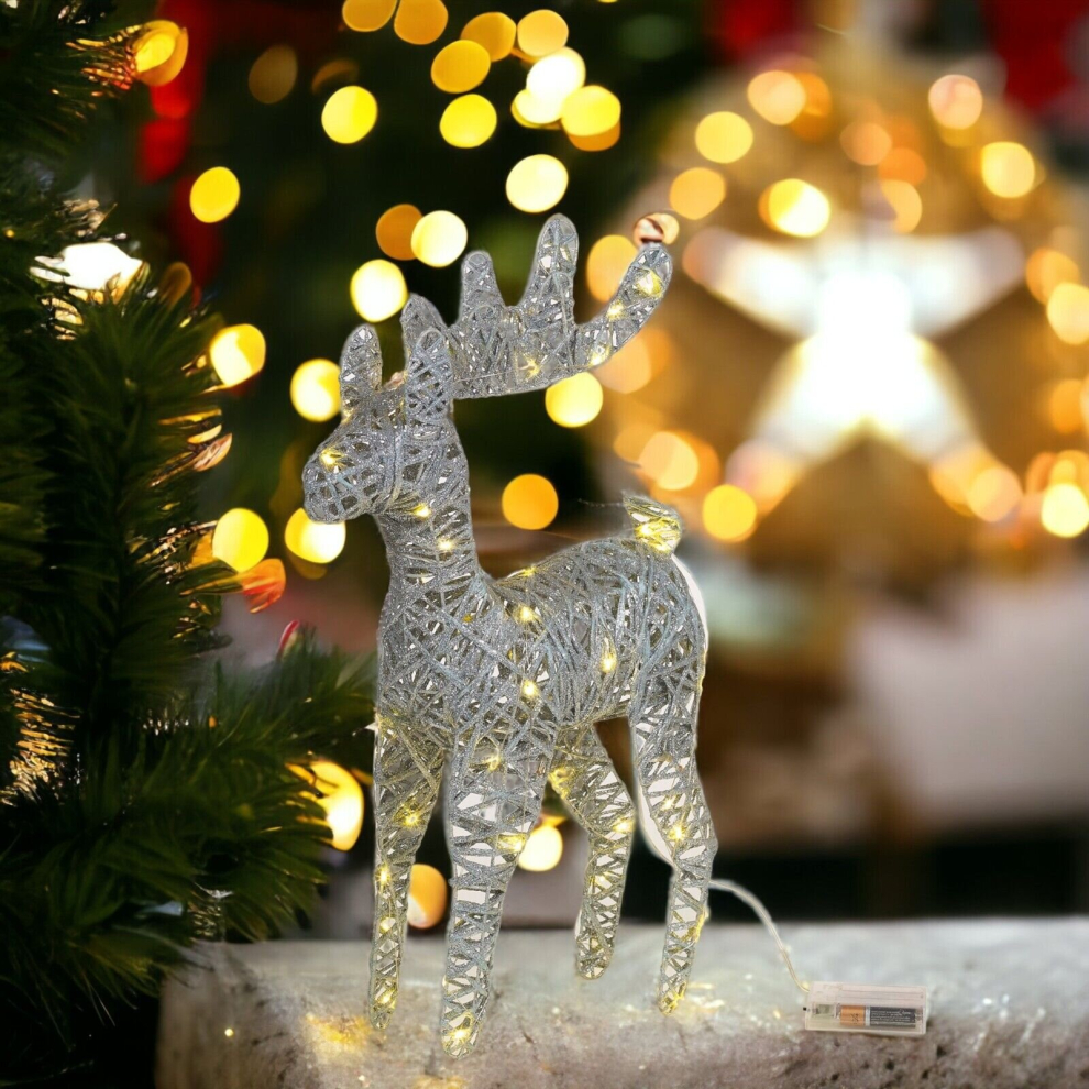 Urbn Living ( With Glitter) 2X Led Up Christmas Reindeer Rattan Metal Wire Stag Statue Decoration 45Cm Silver/Light