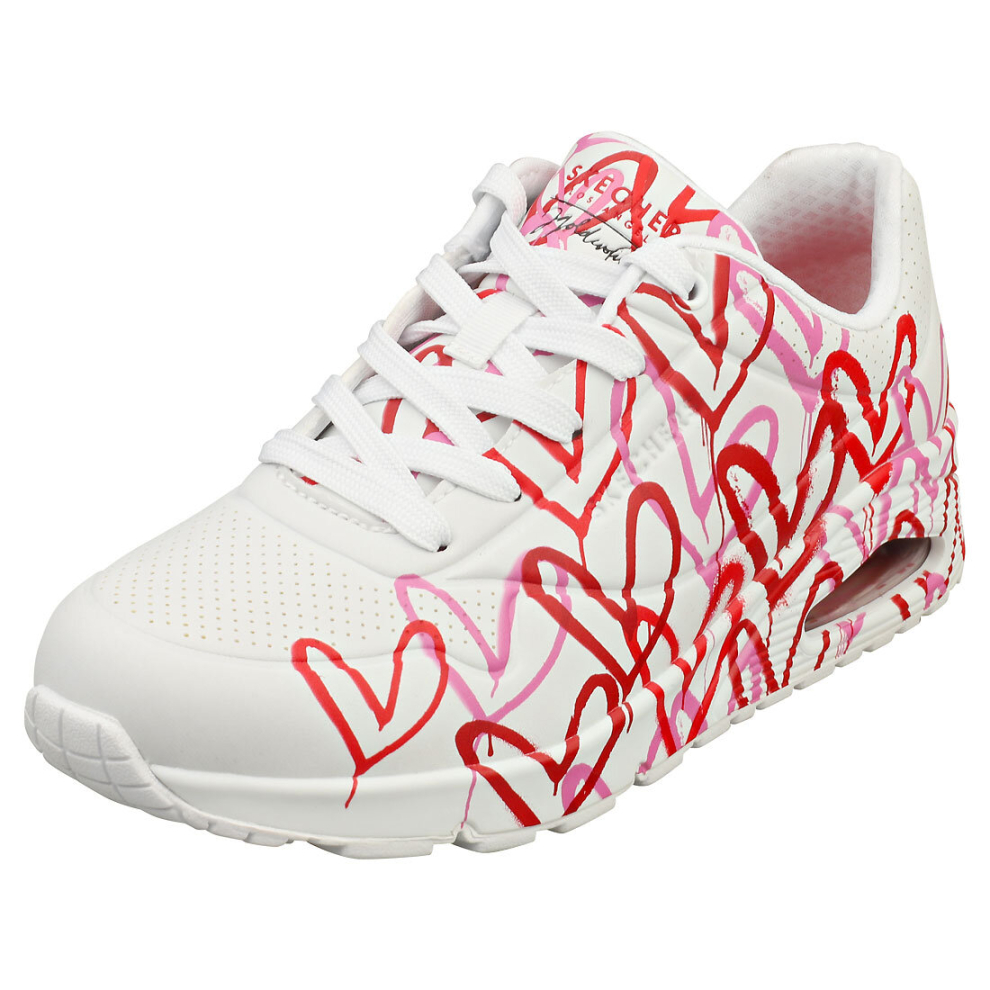 Skechers Uno Spread The Love Womens Fashion Trainers in White Red Pink - 4 UK