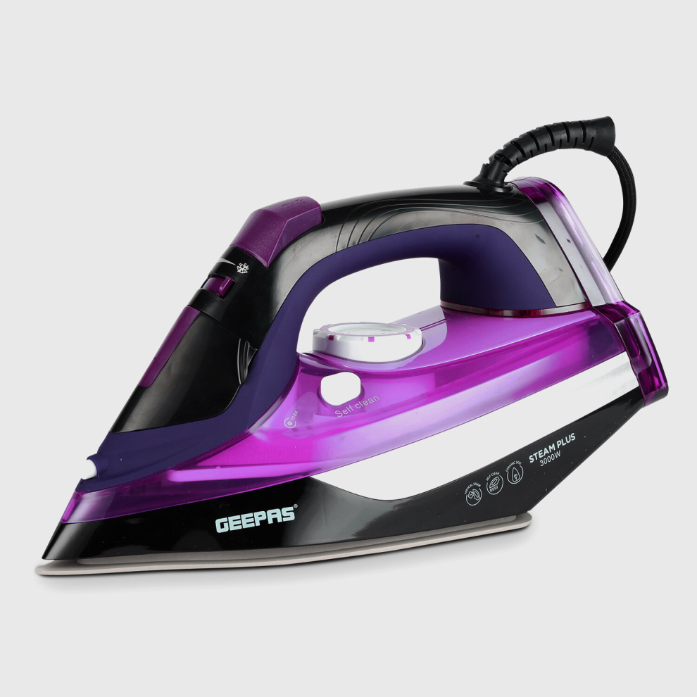Geepas 3000W 2-In-1 Steam Iron (Dry & Wet) With Ceramic Soleplate, Adjustable Steam, Burst & Vertical, 480Ml Tank, Gsi24025uk-Pl Purple
