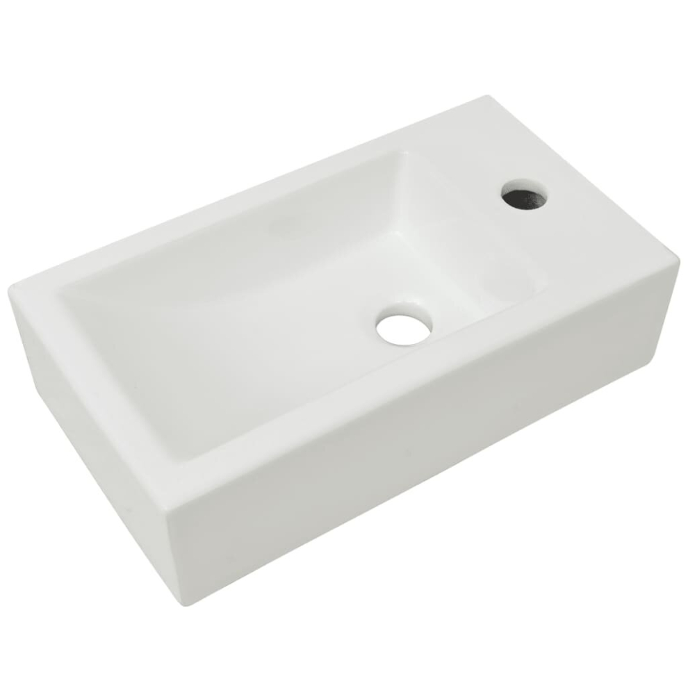 142343 vidaXL Basin with Faucet Hole Rectangular Ceramic White 46x25,5x12 cm