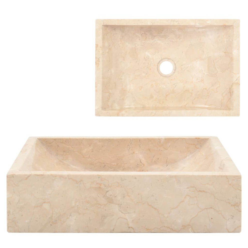 vidaXL Sink Bathroom Natural Stone Wash Bowl Basin Marble High Gloss Cream