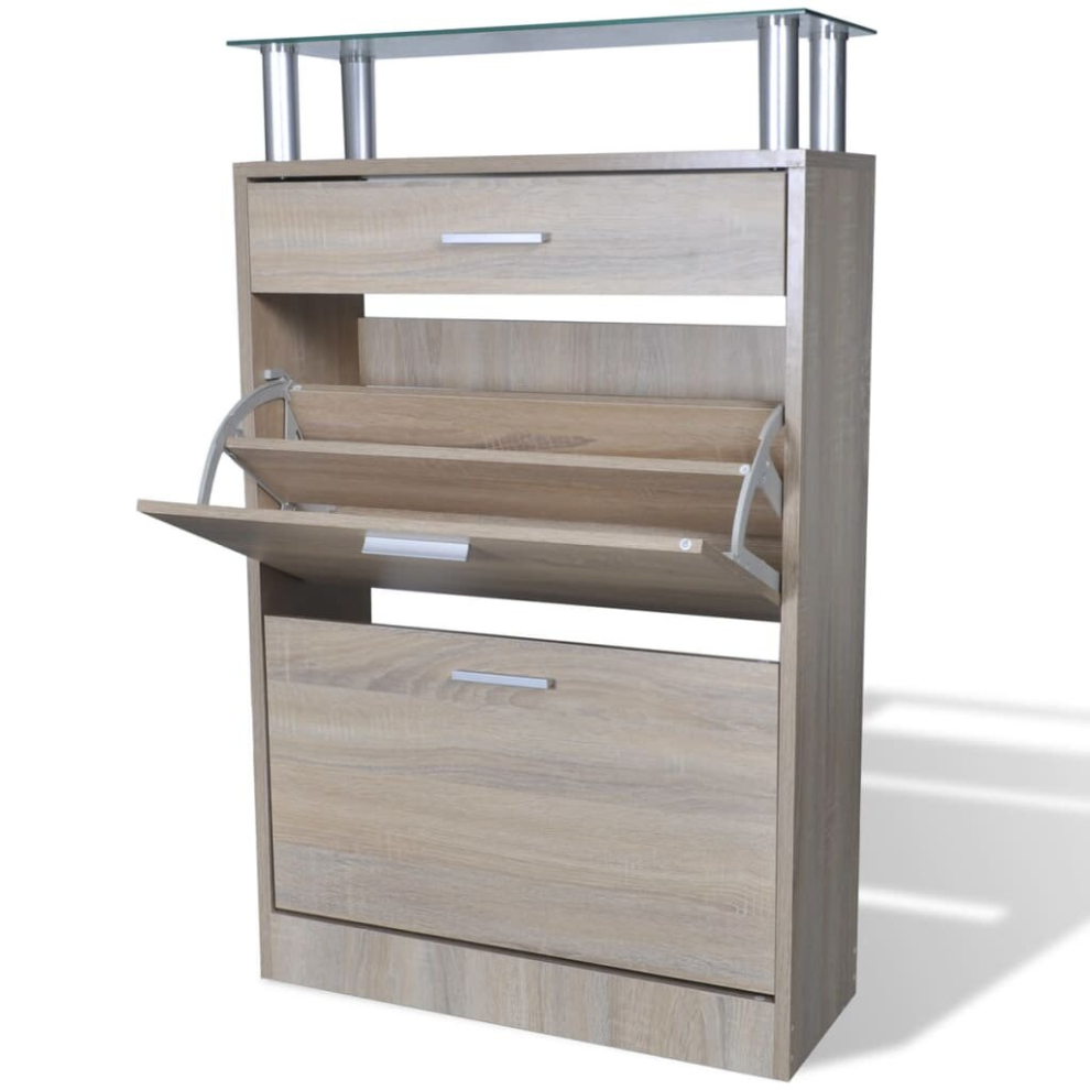 vidaXL Shoe Cabinet with a Drawer and a Top Glass Shelf Wood Oak Look Storage