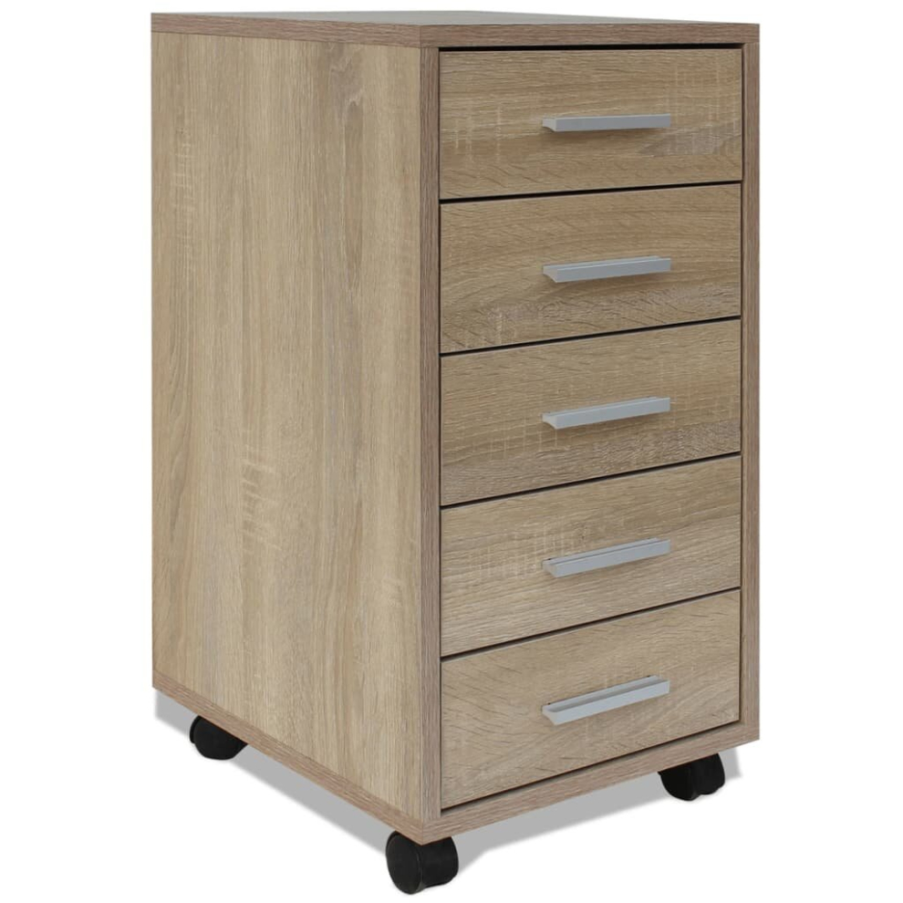 Vidaxl Office Drawer Unit With Castors 5 Drawers Oak Side Storage Cabinet