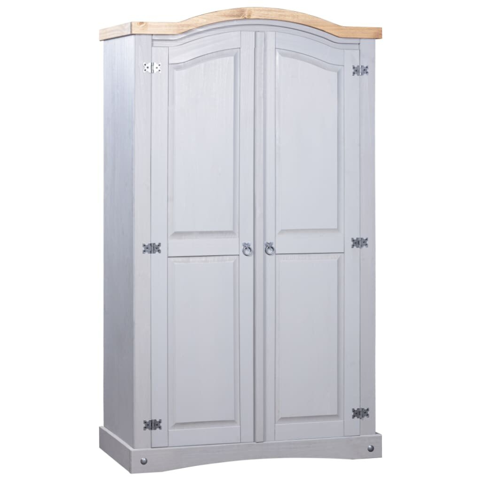 vidaXL Wardrobe Mexican Pine Corona Range 2 Doors Grey Clothes Cabinet Closet