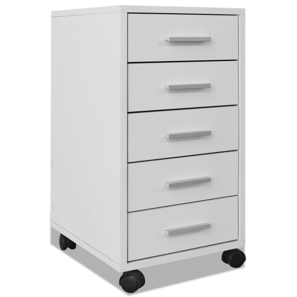 vidaXL Office Drawer Unit With Castors 5 Drawers White Side Storage Cabinet