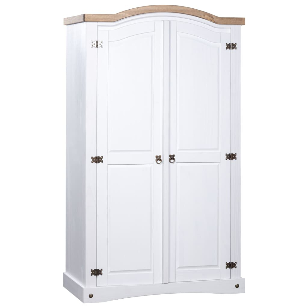 vidaXL Wardrobe Mexican Pine Corona Range 2 Doors White Clothes Cabinet Closet