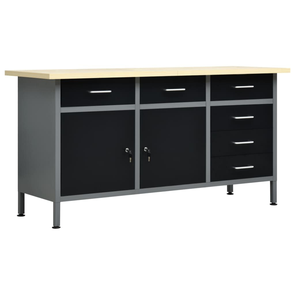 Vidaxl Workbench Black Steel Tool Storage And Organisation Table Workstation 8719883735788