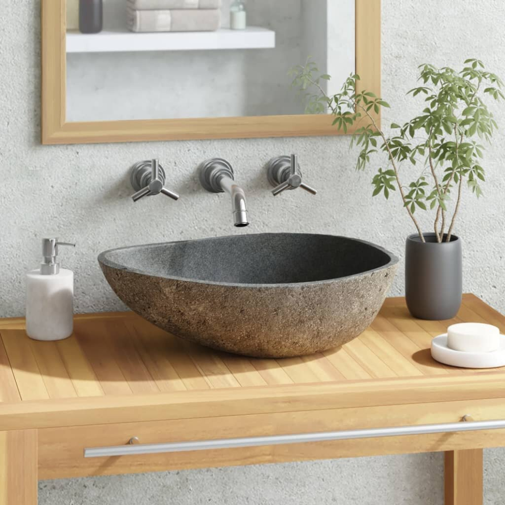 vidaXL Basin Natural River Stone Oval Cloakroom Bathroom Washroom Wash Sink