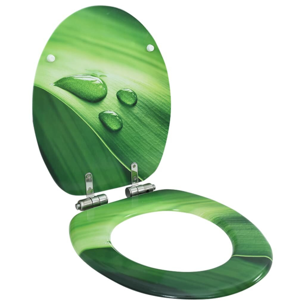 vidaXL WC Toilet Seat with Soft Close Lid MDF Green Water Drop Design Bathroom