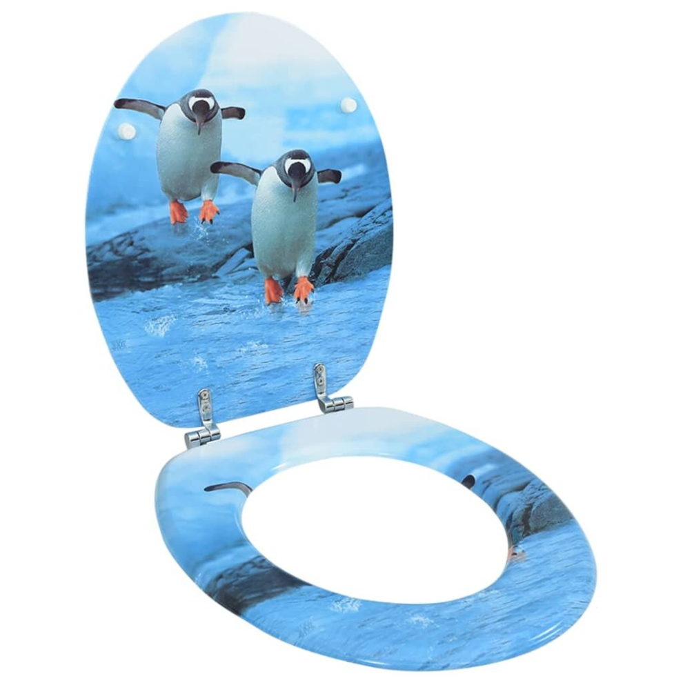 vidaXL WC Toilet Seat with Lid MDF Penguin Design Bathroom Plumbing Fixture
