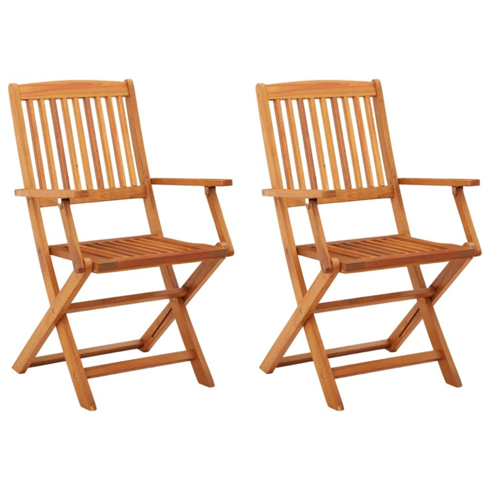 vidaXL 2x Folding Garden Chairs Solid Eucalyptus Wood Wooden Dining Chair