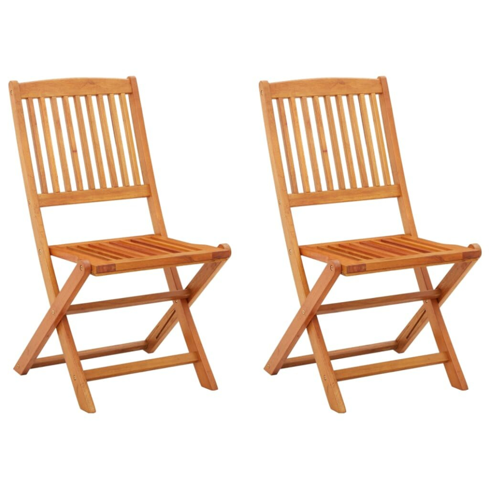 vidaXL 2x Folding Garden Chairs Solid Eucalyptus Wood Wooden Dining Chair