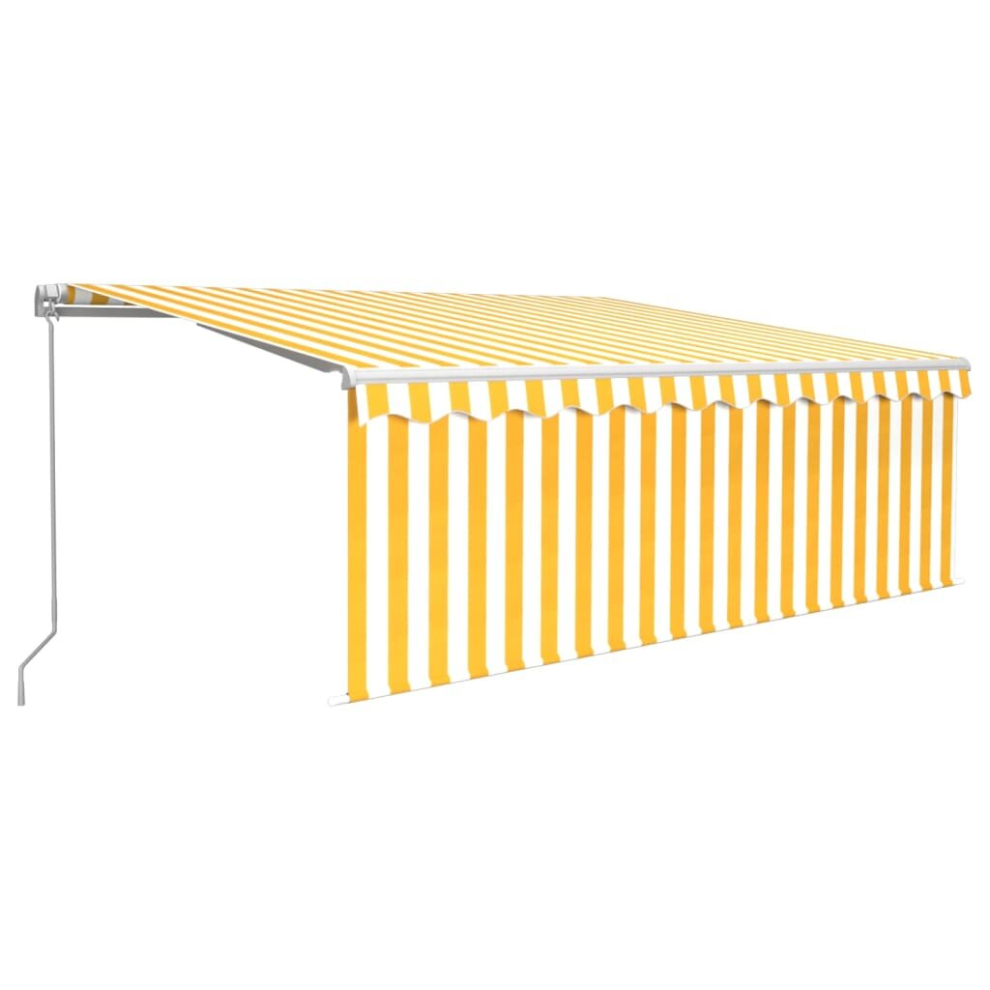 vidaXL Manual Retractable Awning with Blind 4x3m Yellow&White Outdoor Awning