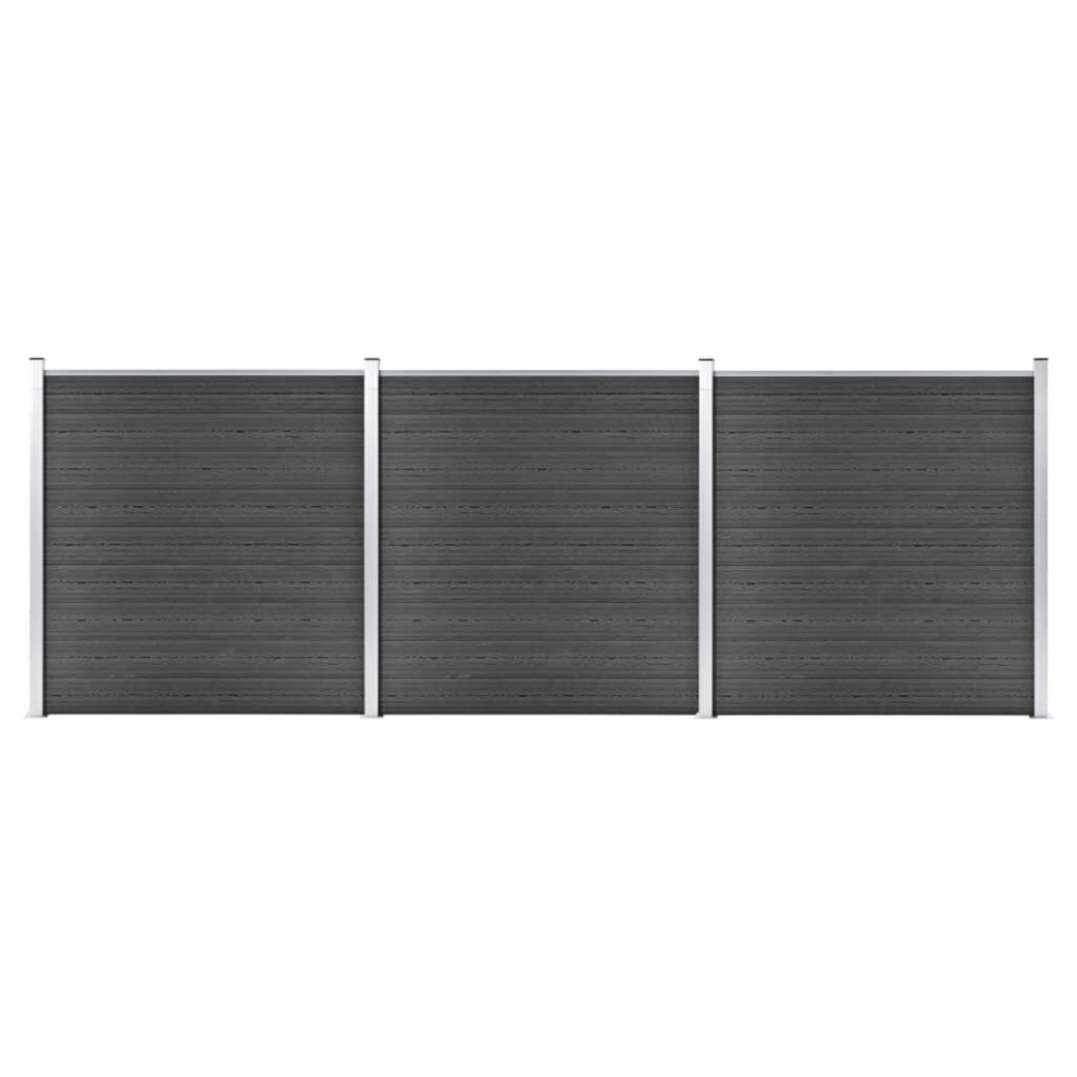 vidaXL Fence Panel Set WPC 526x186 cm Black Garden Edging Protection Barrier