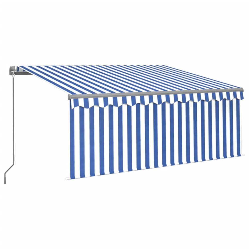 vidaXL Manual Retractable Awning with Blind&LED 3x2.5m Blue&White Awning Set