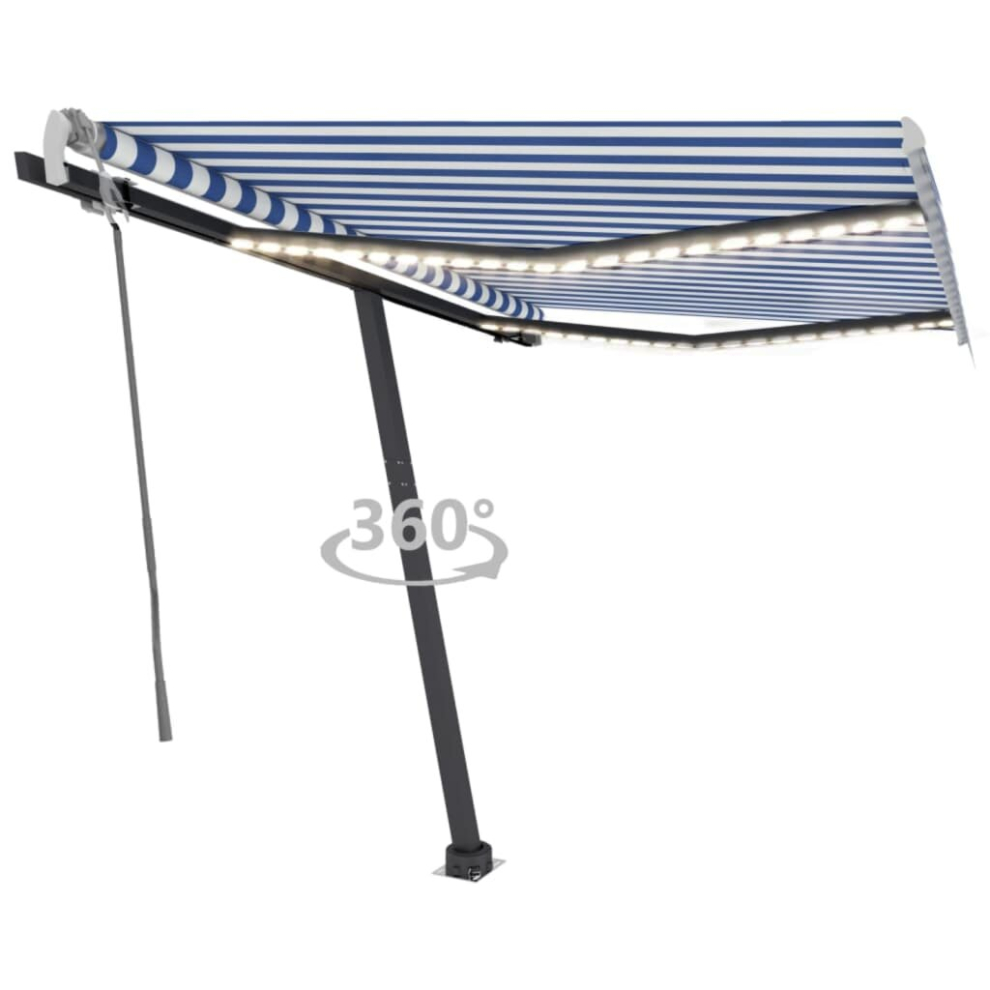 vidaXL Manual Retractable Awning with LED 300x250 cm Blue and White Balcony