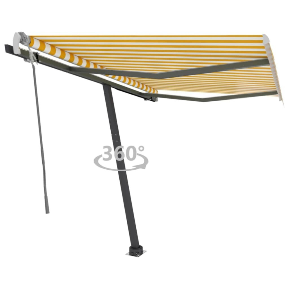 vidaXL Freestanding Manual Retractable Awning 350x250 cm Yellow/White Outdoor