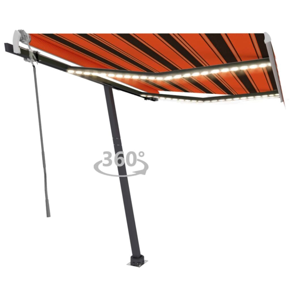 vidaXL Manual Retractable Awning with LED 300x250 cm Orange and Brown Balcony