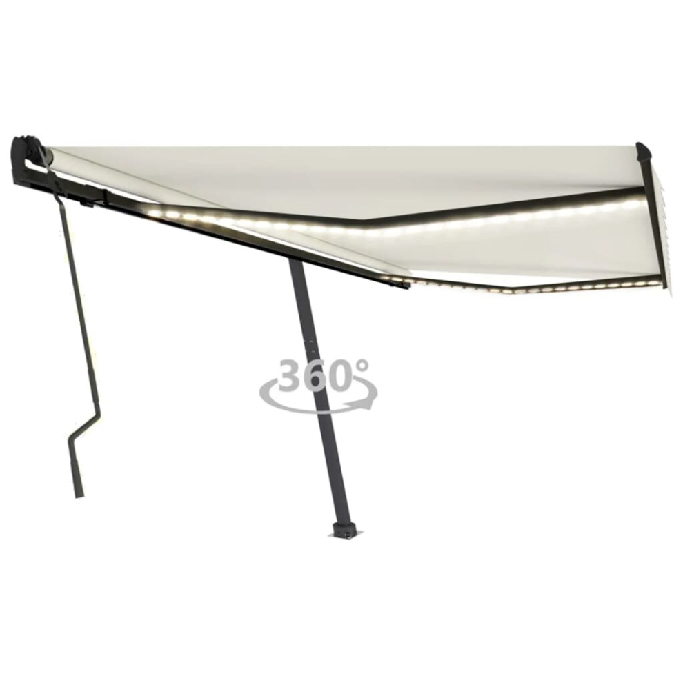 vidaXL Manual Retractable Awning with LED 400x300 cm Cream Balcony Garden