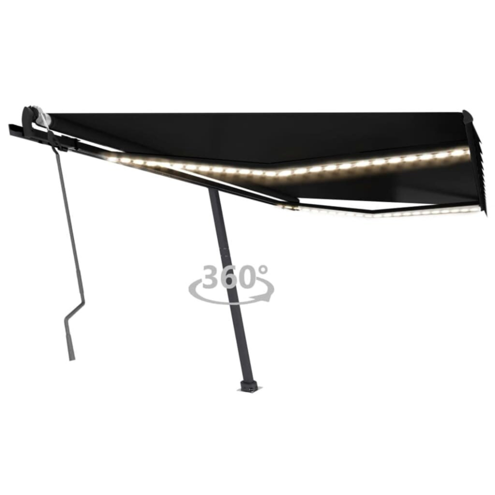 vidaXL Manual Retractable Awning with LED 450x300 cm Anthracite Balcony Patio