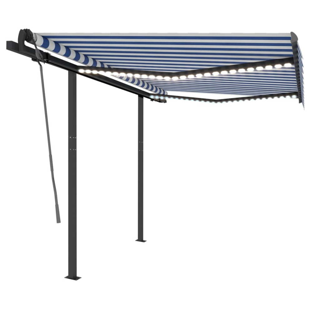 vidaXL Manual Retractable Awning with LED 3x2.5 m Blue and White Shade Shelter