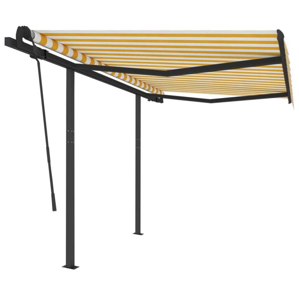 vidaXL Manual Retractable Awning with Posts 3.5x2.5 m Yellow & White Garden