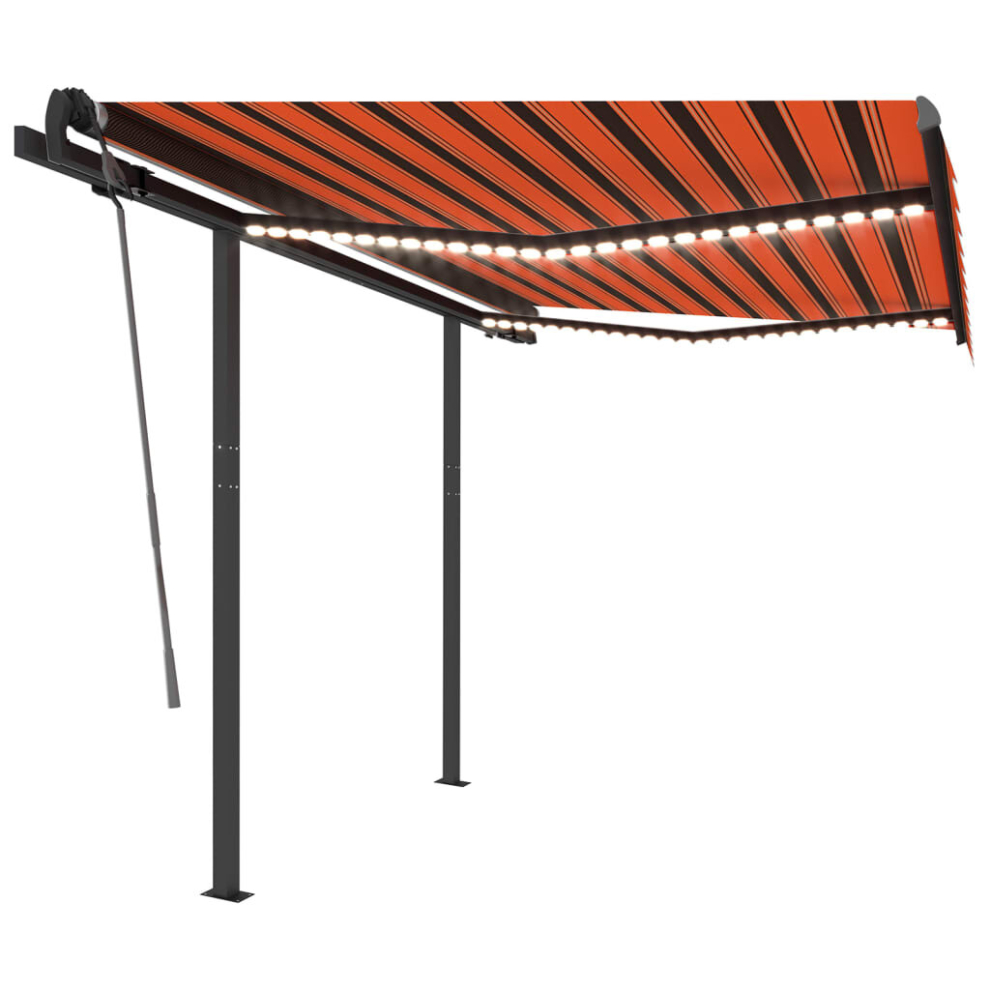 vidaXL Manual Retractable Awning with LED 3x2.5 m Orange and Brown Shelter