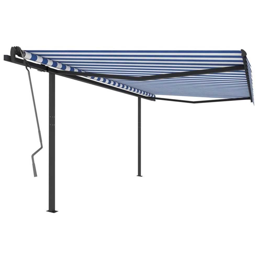 vidaXL Manual Retractable Awning with Posts 4x3 m Blue and White Garden Patio