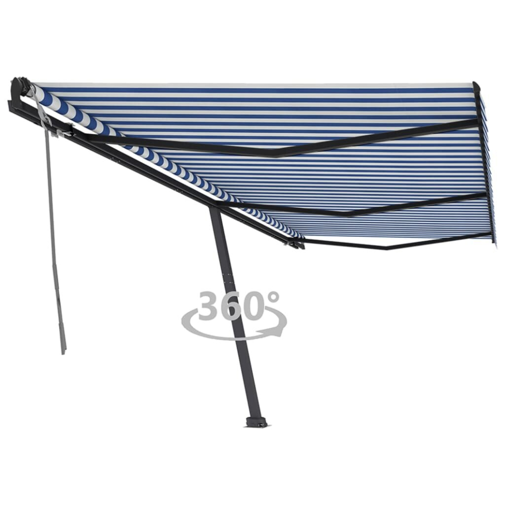 vidaXL Freestanding Manual Retractable Awning 600x350 cm Blue/White Outdoor