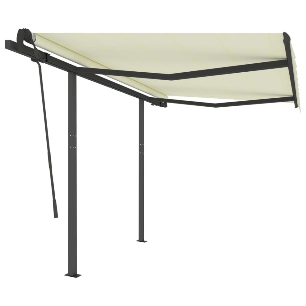 vidaXL Manual Retractable Awning with Posts 3x2.5 m Cream Patio Shade Shelter