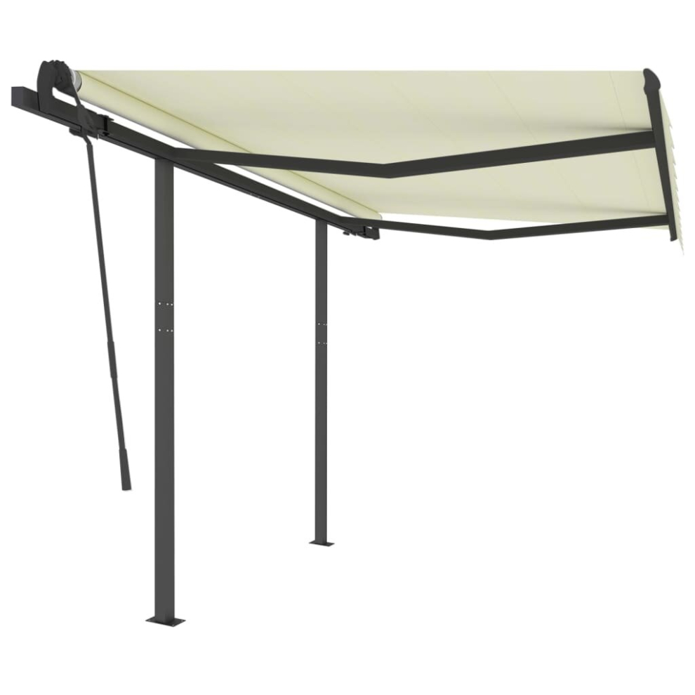 vidaXL Manual Retractable Awning with Posts 3.5x2.5 m Cream Garden Outdoor