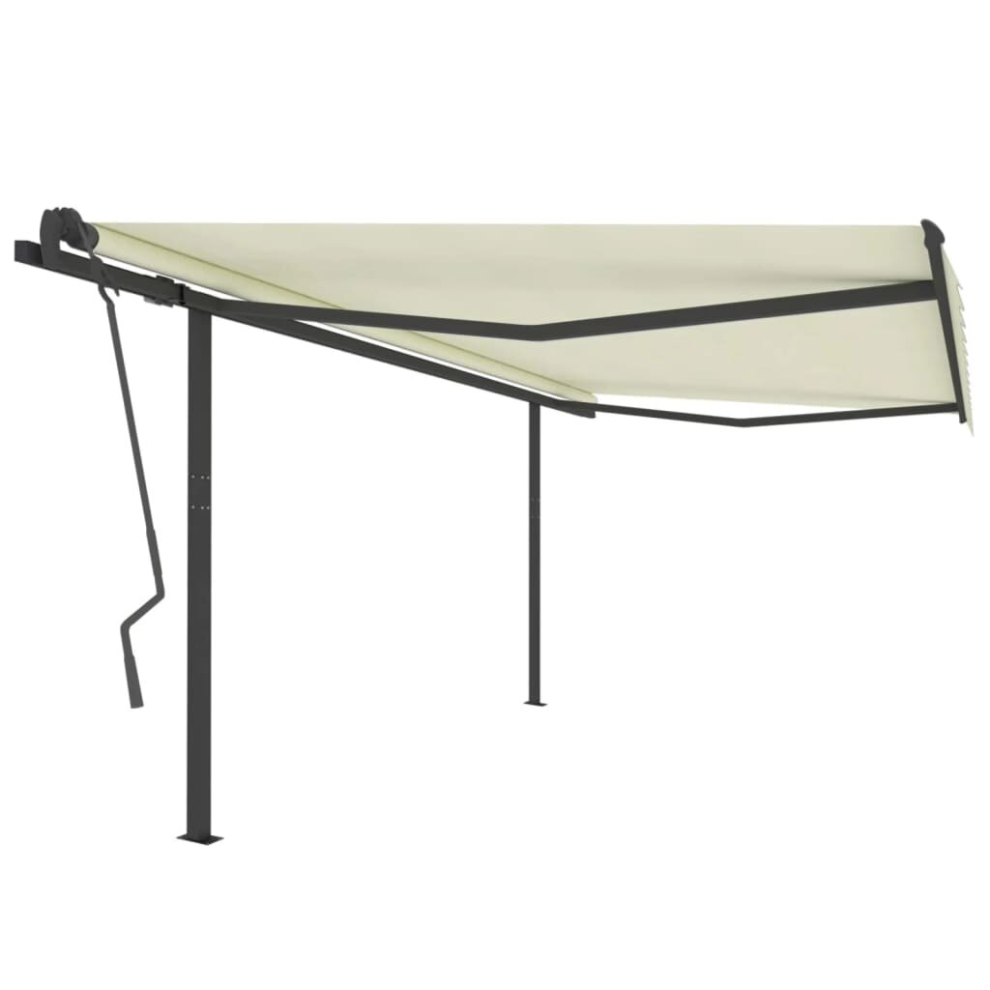 vidaXL Manual Retractable Awning with Posts 4x3.5 m Cream Garden Outdoor Patio