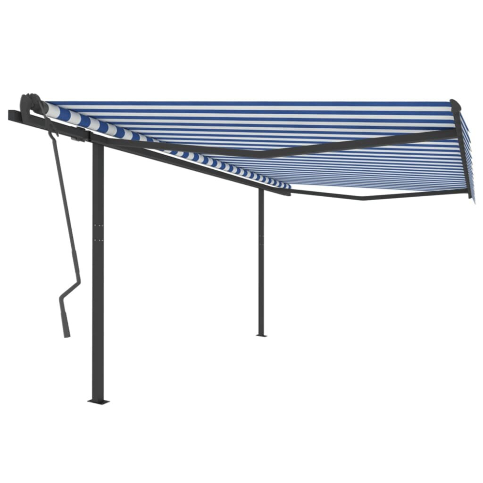 vidaXL Manual Retractable Awning with Posts 4x3.5 m Blue and White Garden