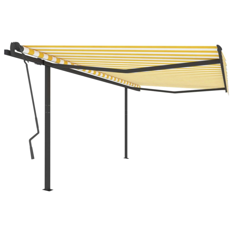 vidaXL Manual Retractable Awning with Posts 4x3.5 m Yellow and White Garden