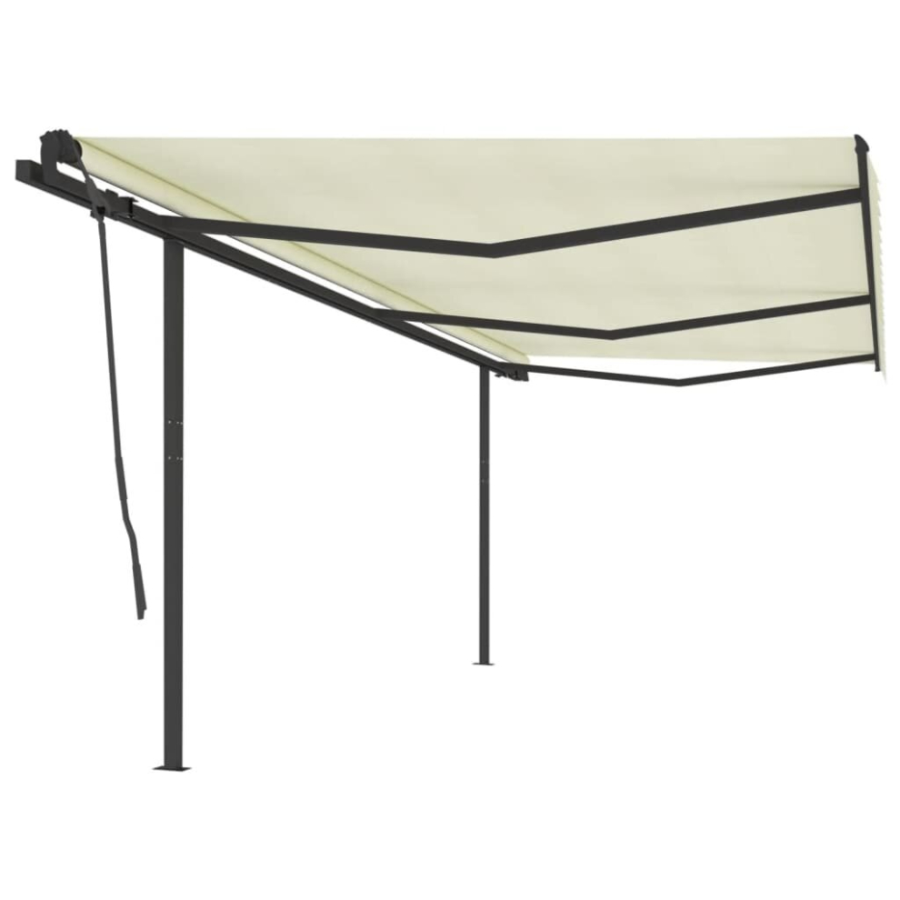 vidaXL Manual Retractable Awning with Posts 6x3.5 m Cream Garden Patio Outdoor