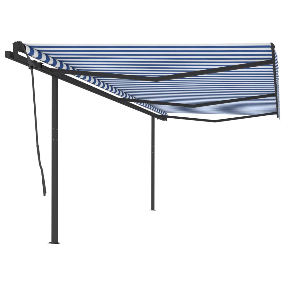 vidaXL Manual Retractable Awning with Posts 6x3.5 m Blue and White Garden