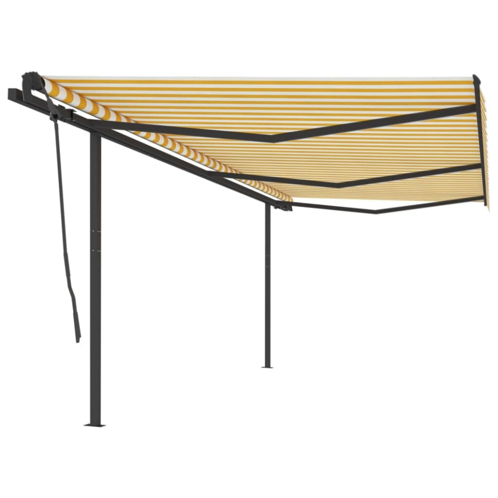 vidaXL Manual Retractable Awning with Posts 6x3.5 m Yellow and White Garden