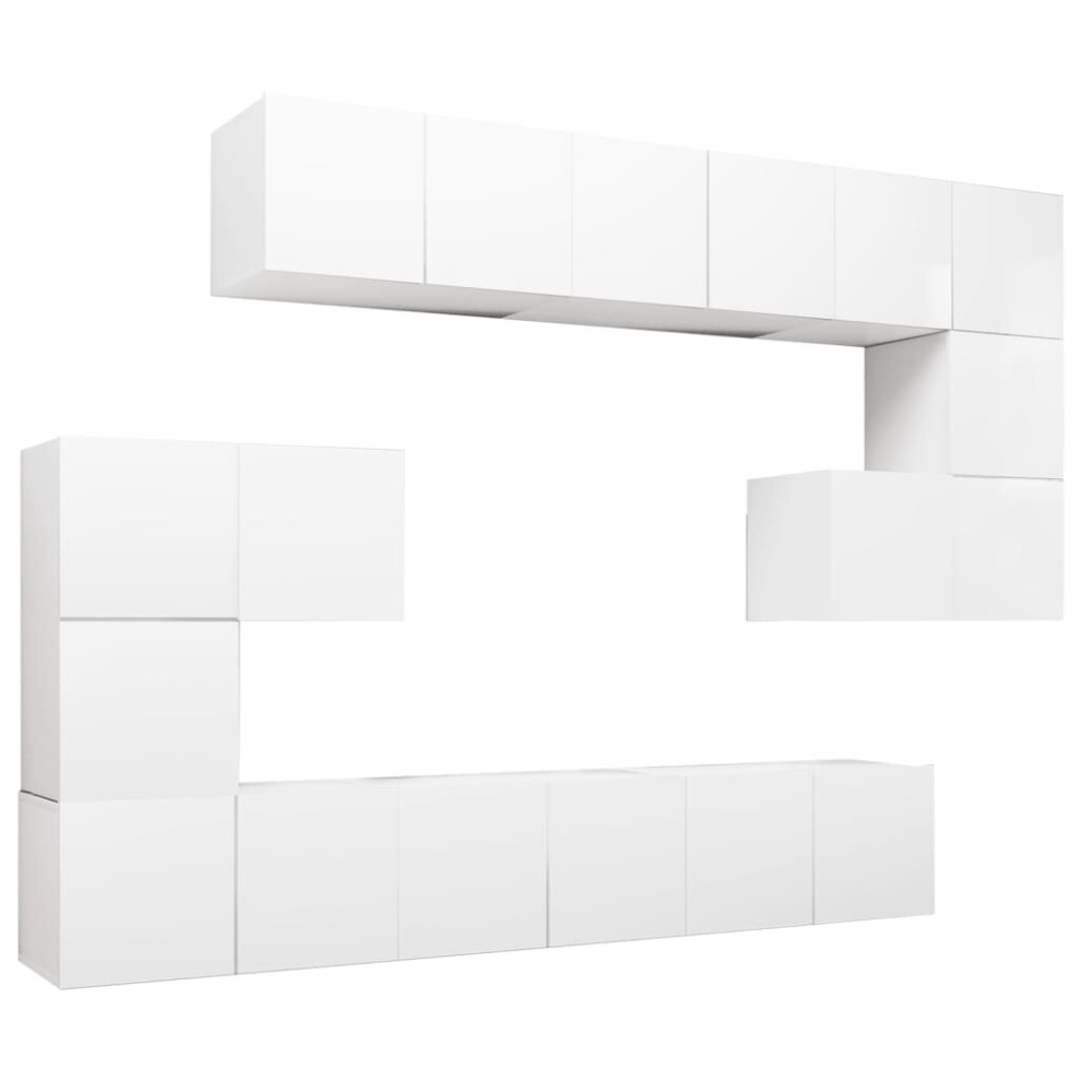 vidaXL TV Cabinet Set 10 Piece White Chipboard Home Furniture TV Stand Cabinet
